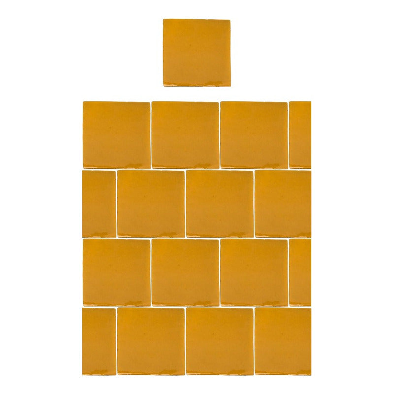 Azulejo 15.5cm Artesanal Talavera Liso 44pz Amarillo Mostaza