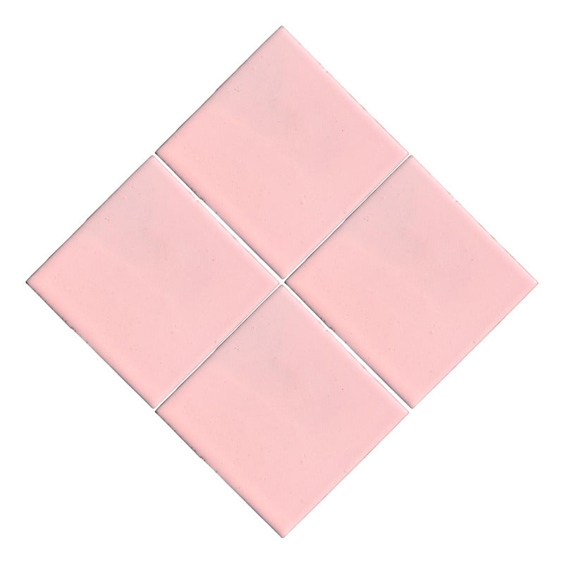 Azulejo 10.5cm Artesanal Tipo Talavera Liso 90pz Rosa Claro