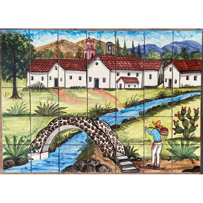 Mural 35pz Azulejo Artesanal Tipo Talavera Liso #m035-68 M035-68.06