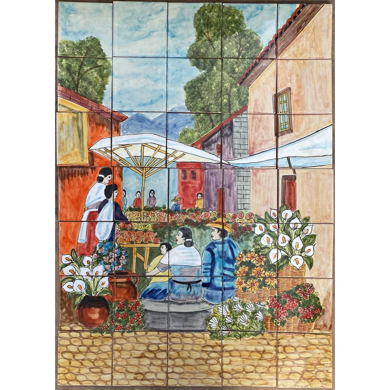 Mural 35pz Azulejo Artesanal Tipo Talavera Liso #m035-75 M035-75.02