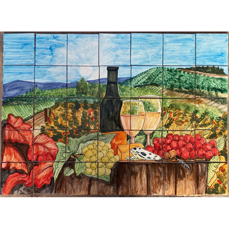 Mural 35pz Azulejo Artesanal Tipo Talavera Liso #m035-100 M035-100