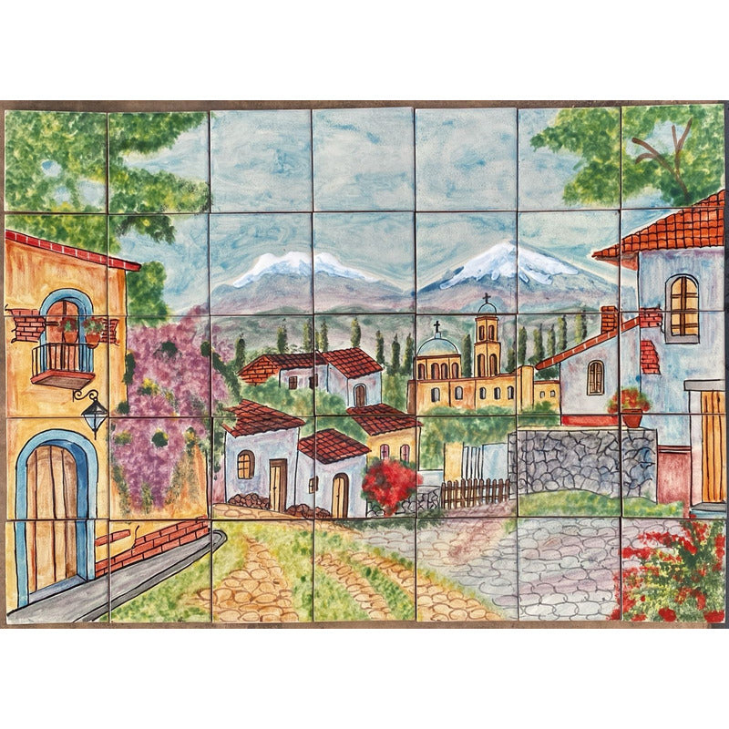 Mural 35pz Azulejo Artesanal Tipo Talavera Liso #m035-70 M035-70.02