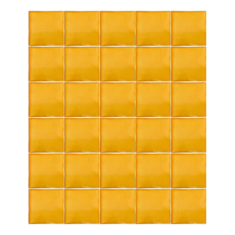 Azulejo Artesanal Tipo Talavera Liso 90pz Colores  Amarillo Sobre Blanco