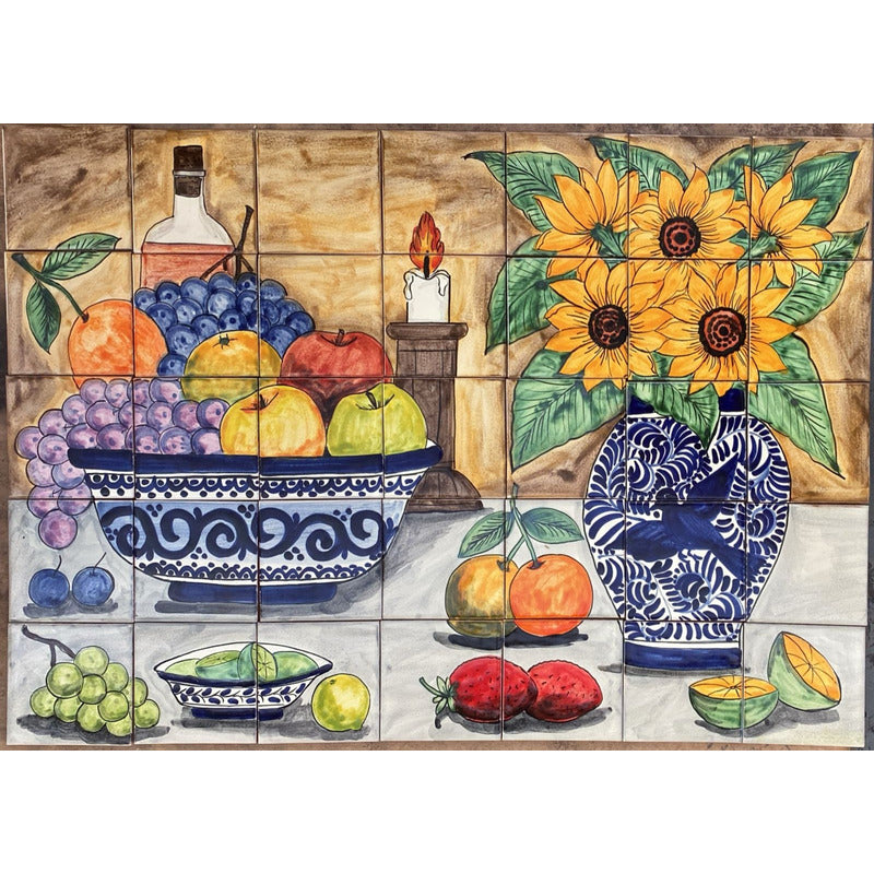 Mural 35pz Azulejo Artesanal Tipo Talavera Liso #m035-93 M035-93.05