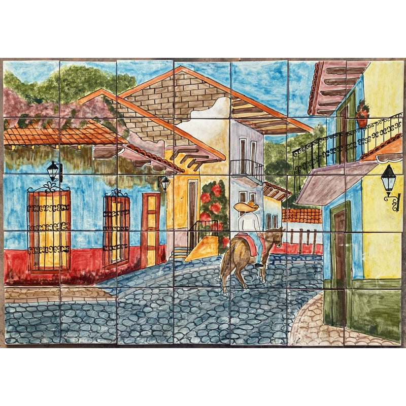 Mural 35pz Azulejo Artesanal Tipo Talavera Liso #m035-56 M035-56.02