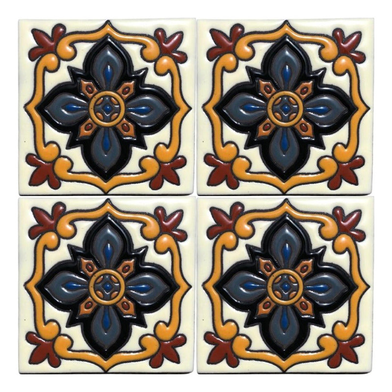 Azulejo 11cm Artesanal Talavera Relieve 90pz #acrs-44