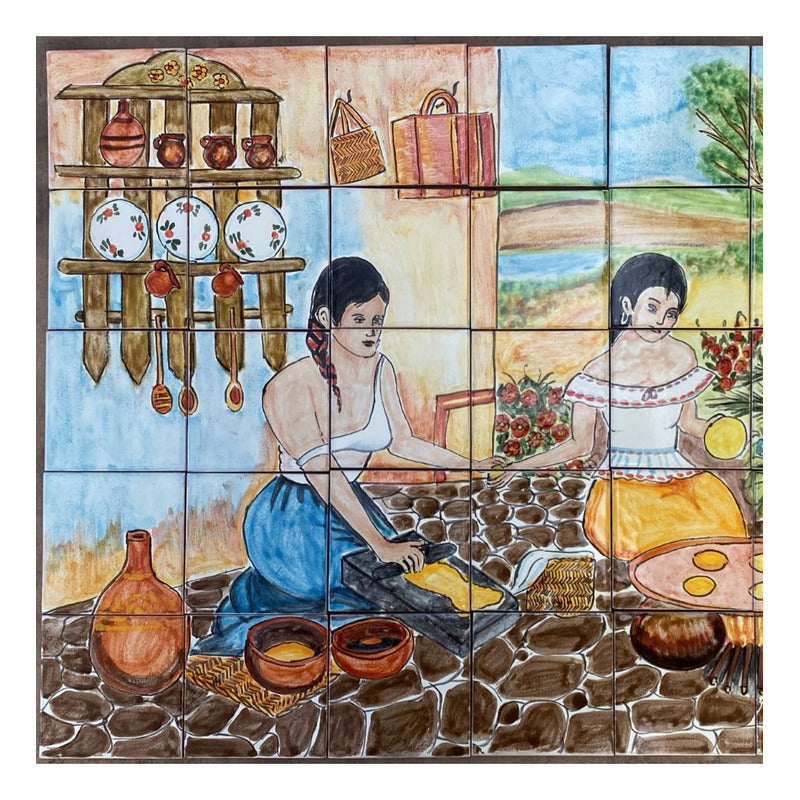 Mural 35pz Azulejo Artesanal Tipo Talavera Liso #m035-146 Variado