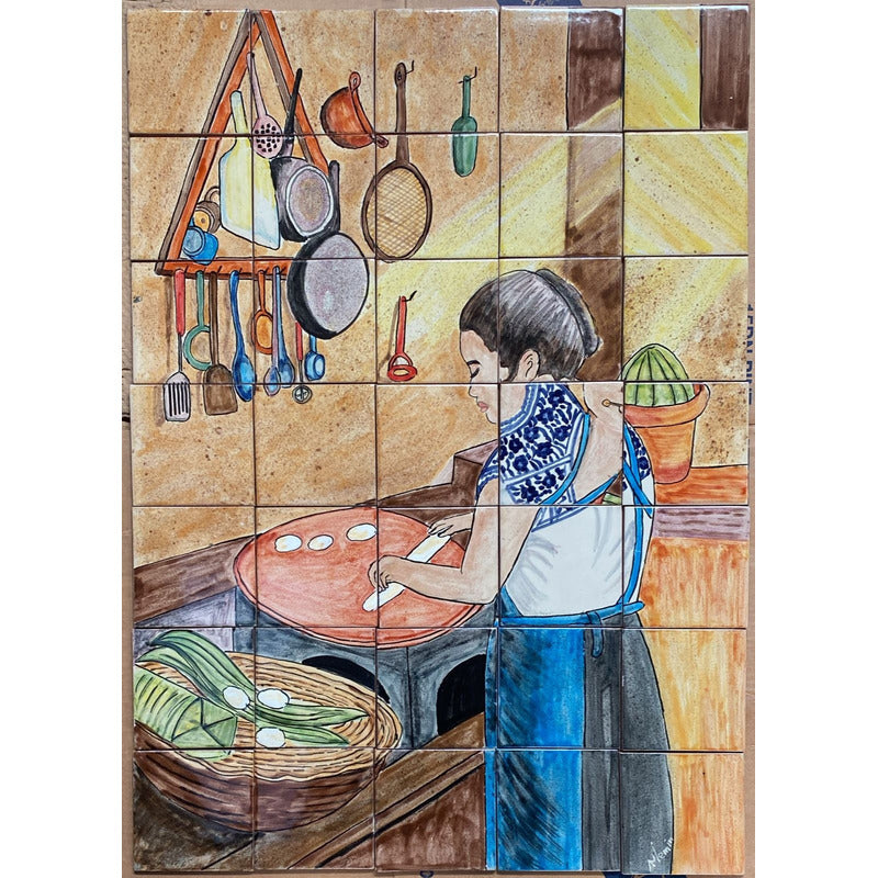 Mural 35pz Azulejo Artesanal Tipo Talavera Liso #m035-141 M035-141.02