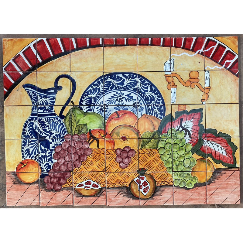Mural 35pz Azulejo Artesanal Tipo Talavera Liso #m035-91 M035-91