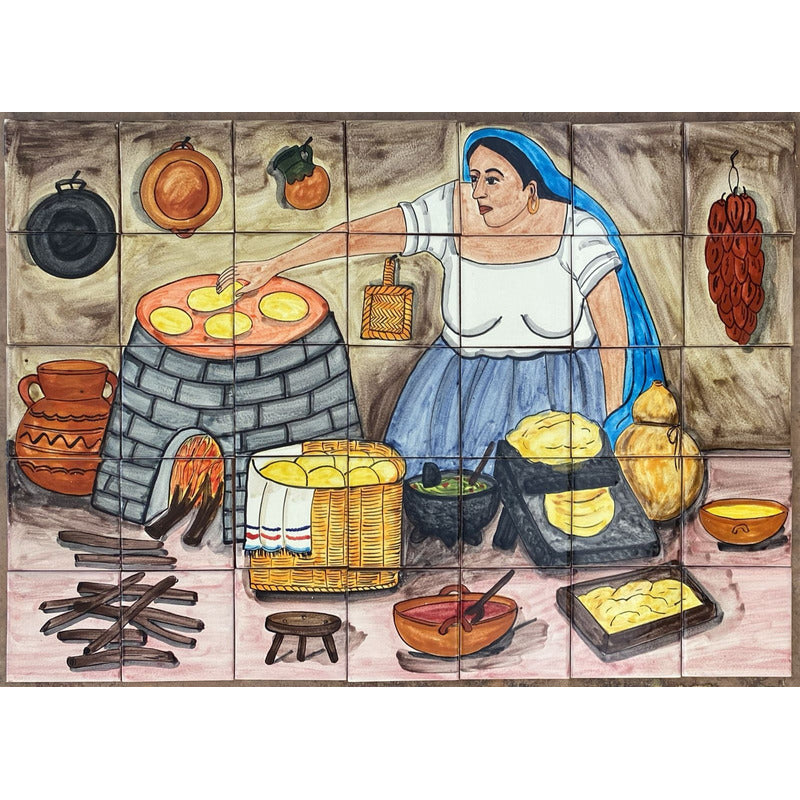 Mural 35pz Azulejo Artesanal Tipo Talavera Liso #m035-139 M035-139.04