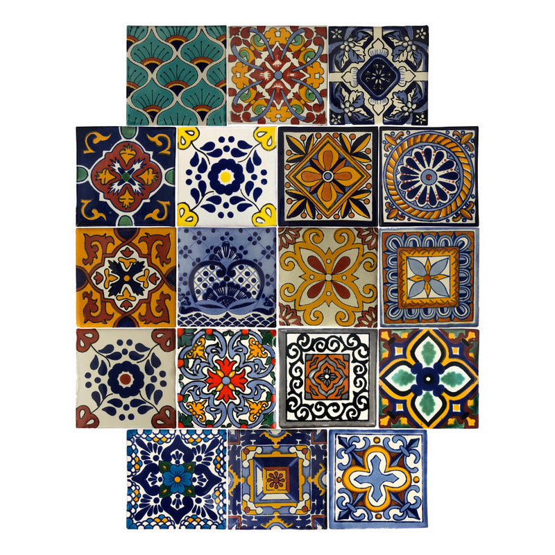 Azulejo 10.5cm Artesanal Tipo Talavera Liso 90pz Surtido N13