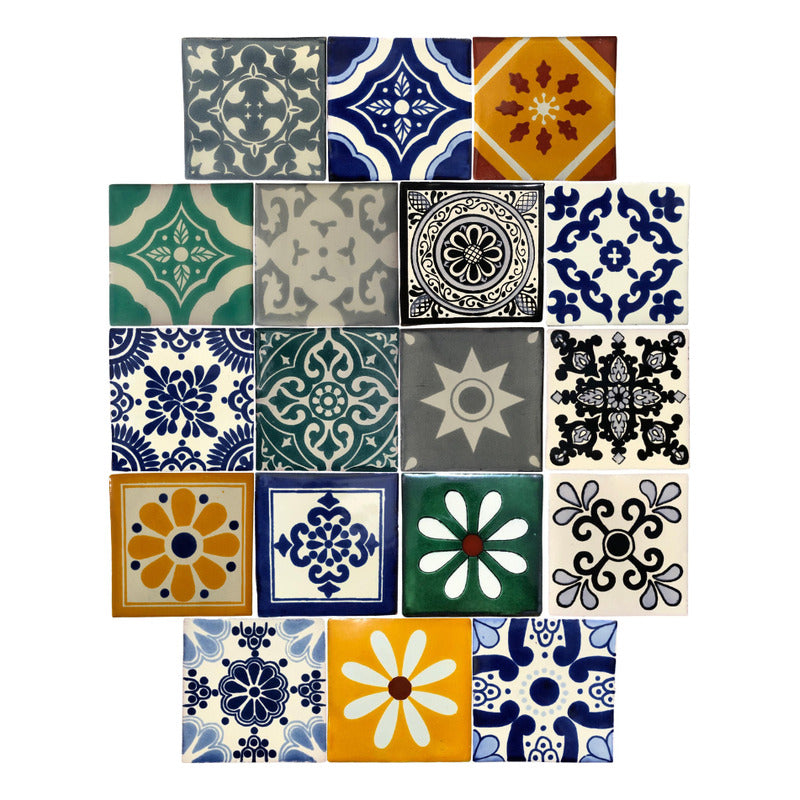 Azulejo 10.5cm Artesanal Tipo Talavera Liso 90pz Surtido S30