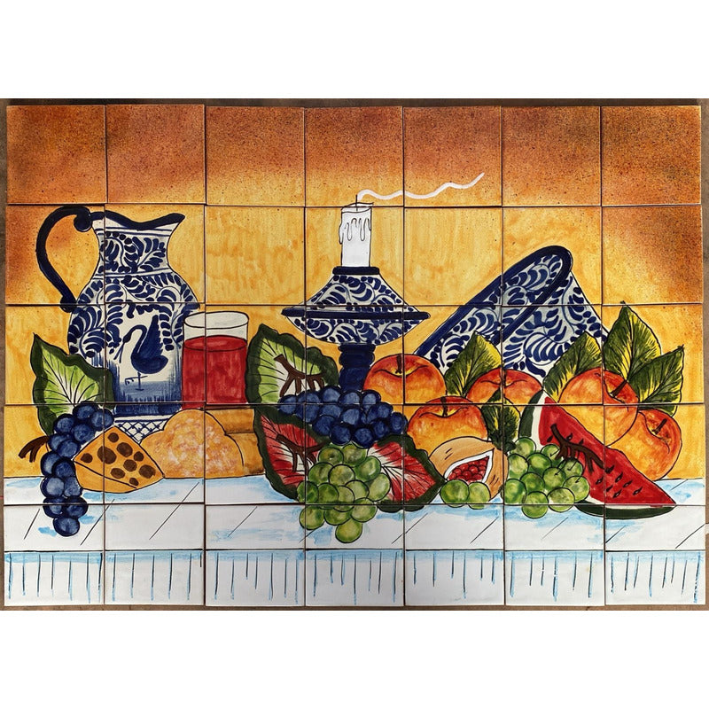 Mural 35pz Azulejo Artesanal Tipo Talavera Liso #m035-90 M035-90.05