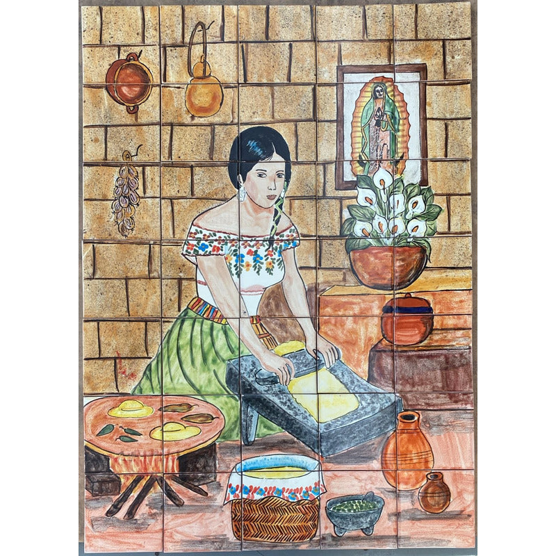 Mural 35pz Azulejo Artesanal Tipo Talavera Liso #m035-144 M035-144.04