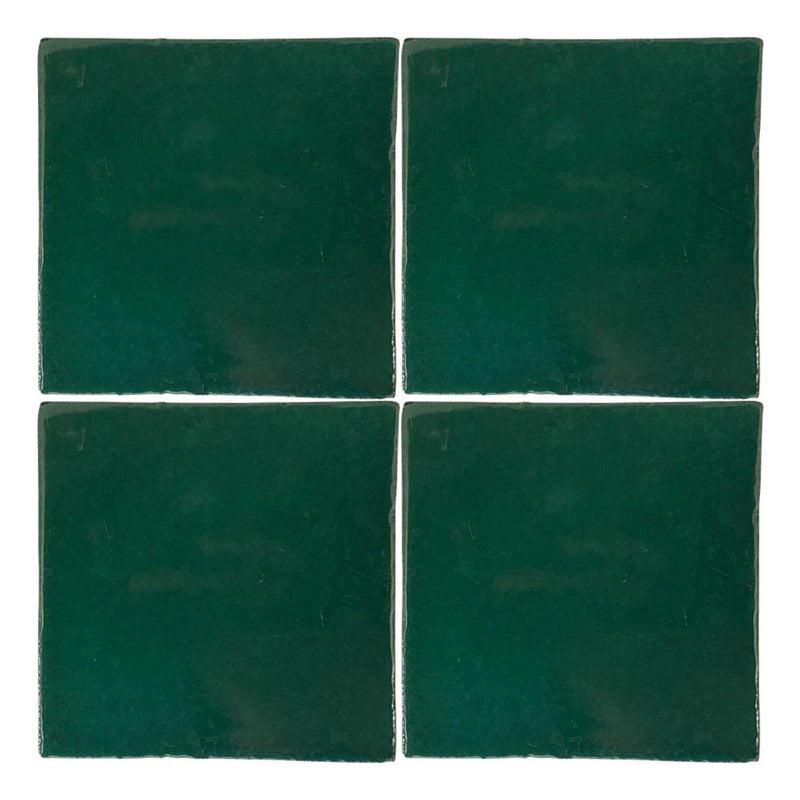 Azulejo 10.5cm Artesanal Tipo Talavera Liso 90pz Colores Verde Rana