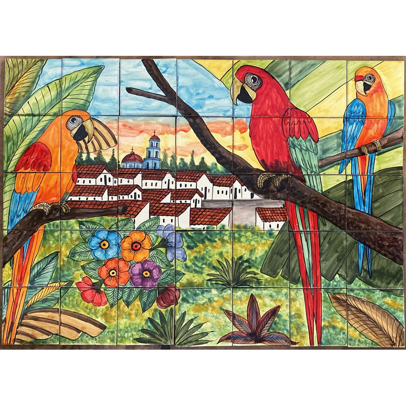 Mural 35pz Azulejo Artesanal Tipo Talavera Liso #m035-120 M035-120.02