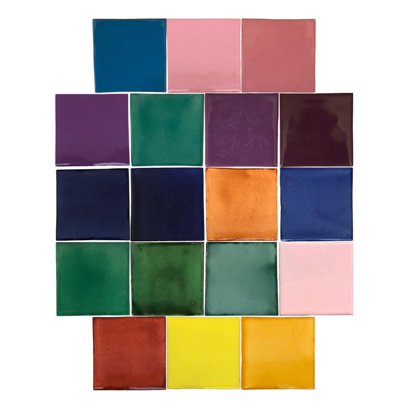 Azulejo 10.5cm Artesanal Tipo Talavera Liso 90pz Surtido S15