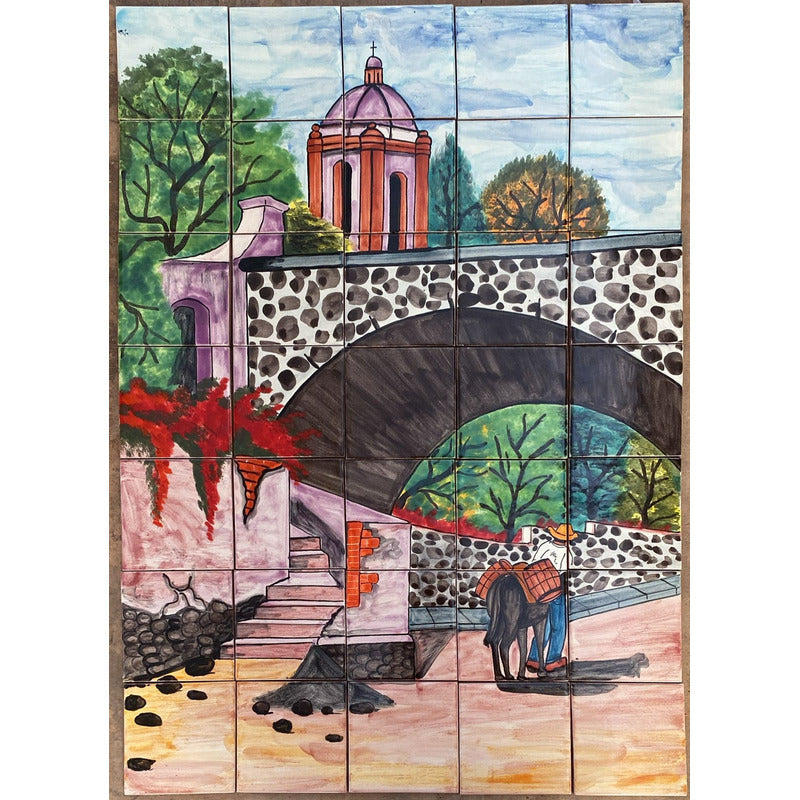 Mural 35pz Azulejo Artesanal Tipo Talavera Liso #m035-69 M035-69.06