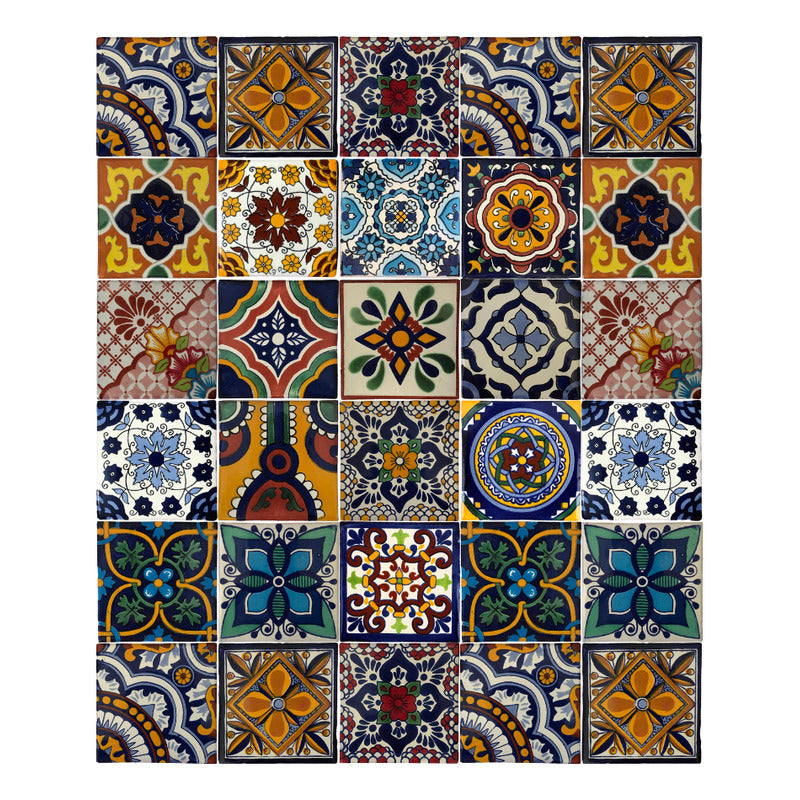 Azulejo 10.5cm Artesanal Tipo Talavera Liso 90pz Surtido N26