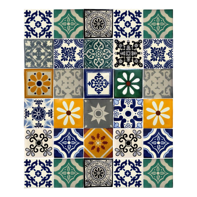 Azulejo 10.5cm Artesanal Tipo Talavera Liso 90pz Surtido S18