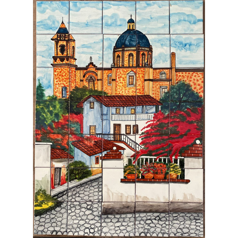 Mural 35pz Azulejo Artesanal Tipo Talavera Liso #m035-50 M035-50.02