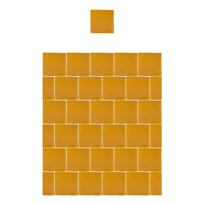 Azulejo 15.5cm Artesanal Talavera Liso 44pz Colores Amarillo Mostaza