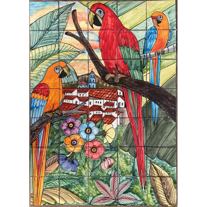 Mural 35pz Azulejo Artesanal Tipo Talavera Liso #m035-123 M035-123.02