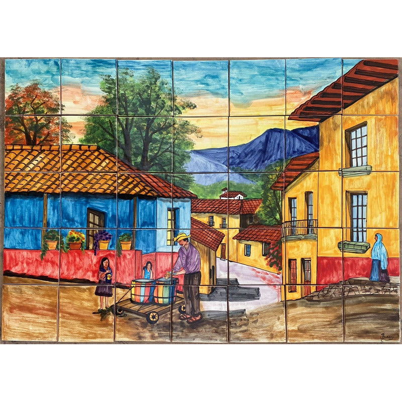 Mural 35pz Azulejo Artesanal Tipo Talavera Liso #m035-65 M035-65.02