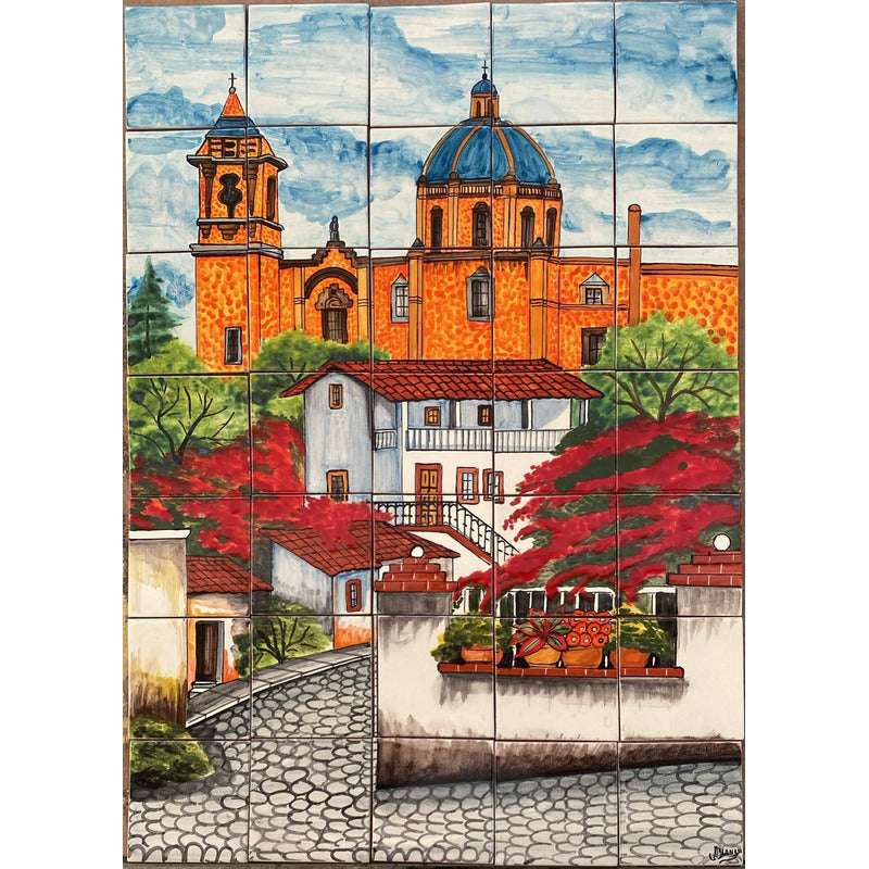 Mural 35pz Azulejo Artesanal Tipo Talavera Liso #m035-50 M035-50.03
