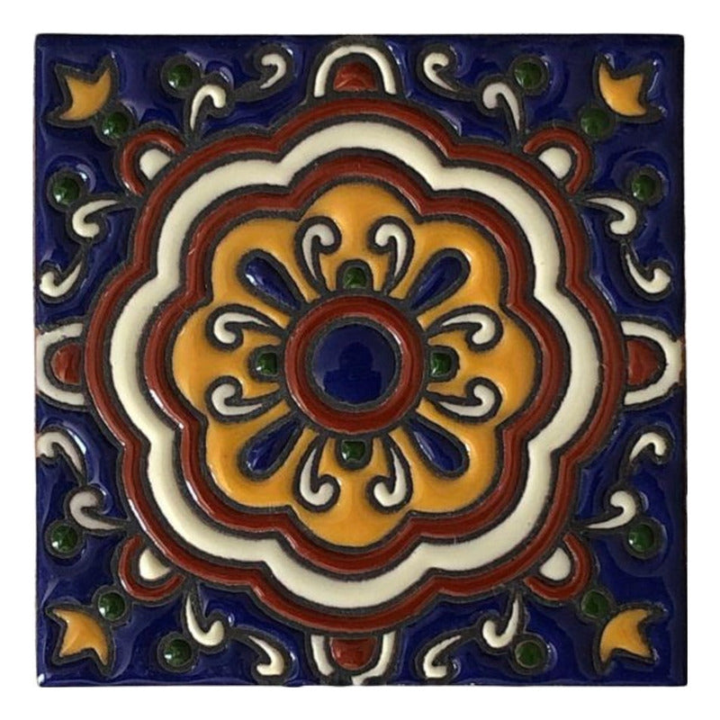 Azulejo 11cm Artesanal Tipo Talavera Relieve 90pz #acrs-07