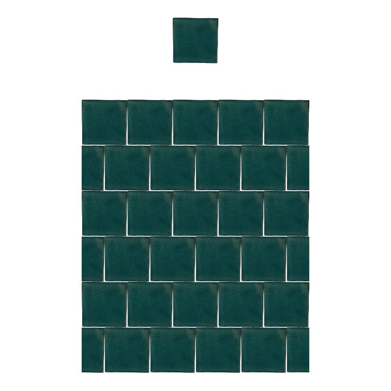 Azulejo 15.5cm Artesanal Talavera Liso 44pz Colores Verde Pavo Sobre Blanco