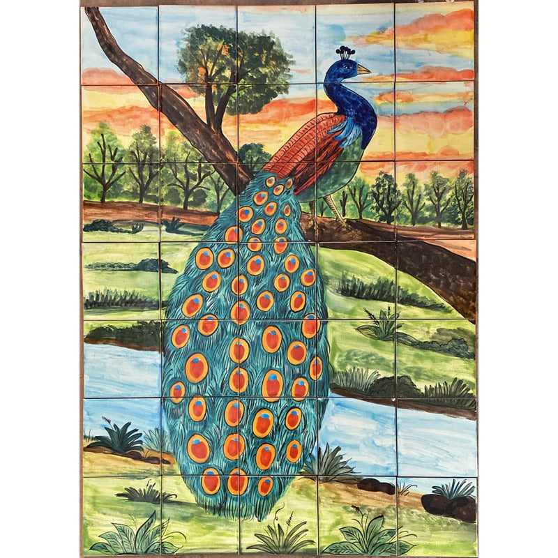 Mural 35pz Azulejo Artesanal Tipo Talavera Liso #m035-118 M035-118.04