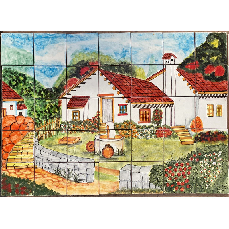 Mural 35pz Azulejo Artesanal Tipo Talavera Liso #m035-42 M035-42.04