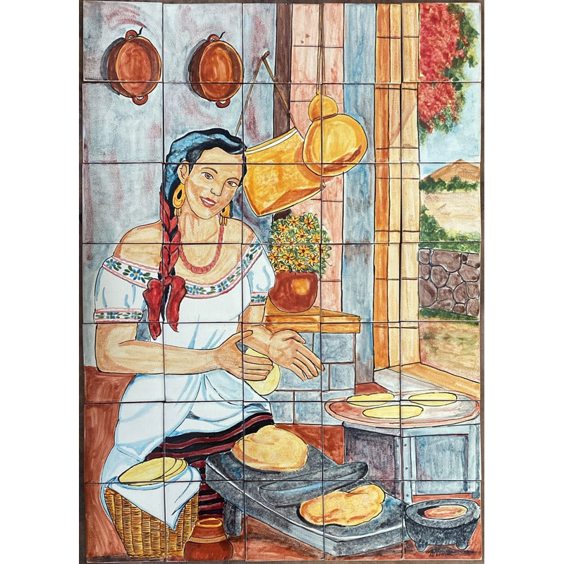 Mural 35pz Azulejo Artesanal Tipo Talavera Liso #m035-149 M035-149