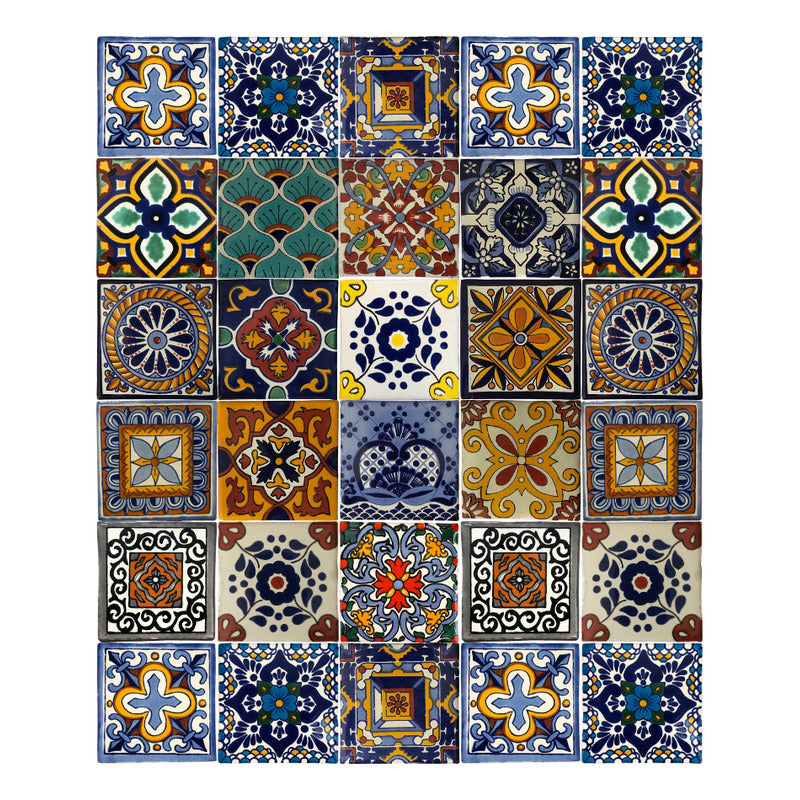 Azulejo 10.5cm Artesanal Tipo Talavera Liso 90pz Surtido N10