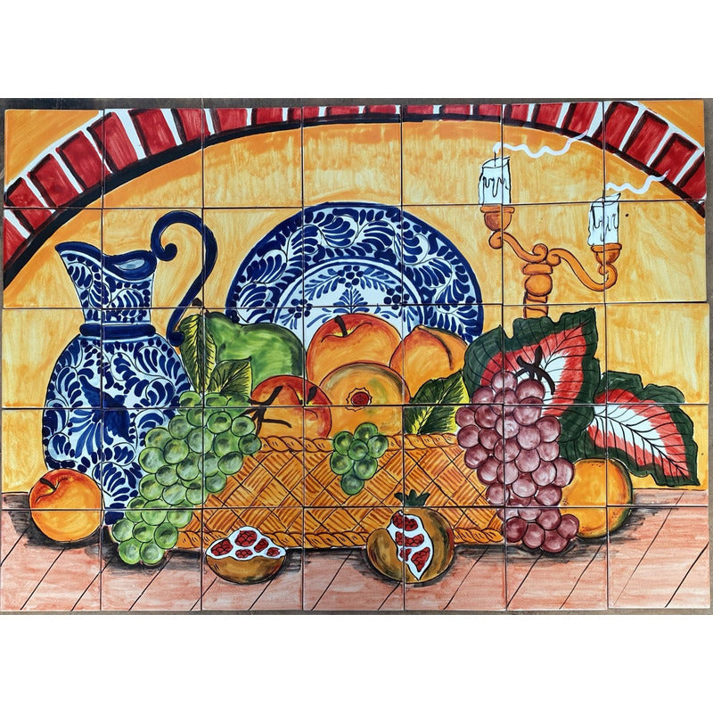 Mural 35pz Azulejo Artesanal Tipo Talavera Liso #m035-91 M035-91.04