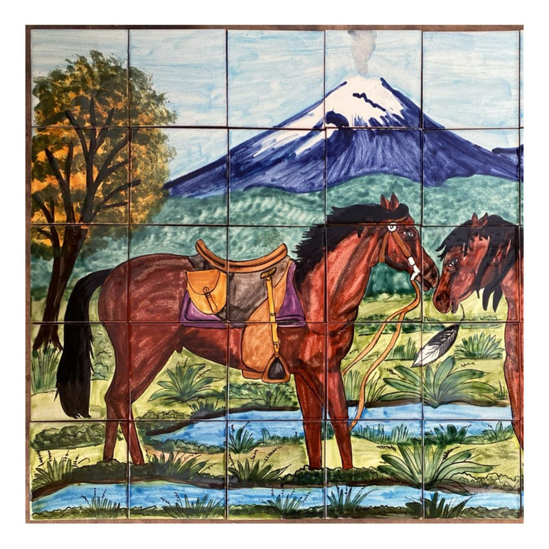 Mural 35pz Azulejo Artesanal Tipo Talavera Liso #m035-119 Variado