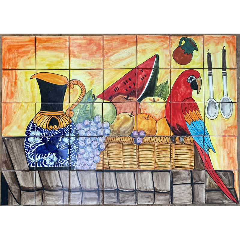 Mural 35pz Azulejo Artesanal Tipo Talavera Liso #m035-125 M035-125