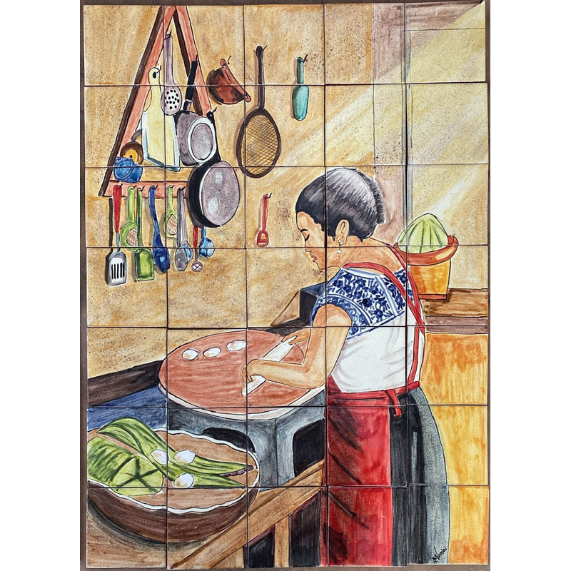 Mural 35pz Azulejo Artesanal Tipo Talavera Liso #m035-141 M035-141