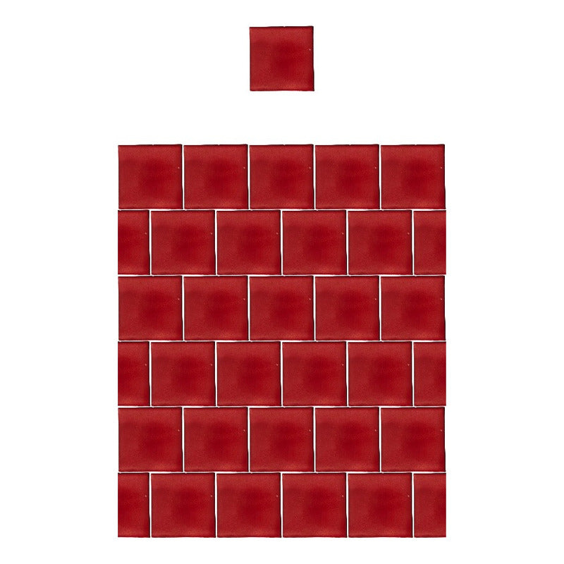 Azulejo 15.5cm Artesanal Talavera Liso 44pz Colores Rojo Sobre Blanco