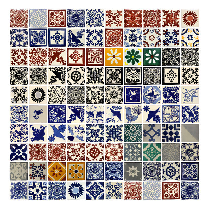 Azulejo 10.5cm Artesanal Tipo Talavera Liso 90pz #acls Surtido Acls
