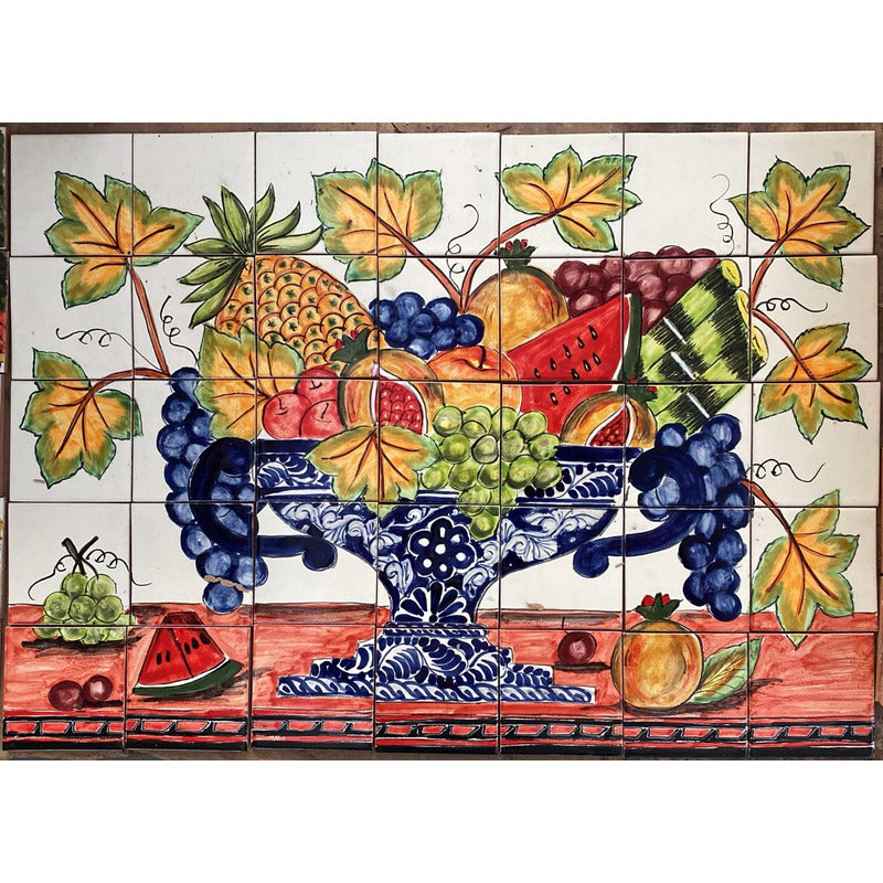 Mural 35pz Azulejo Artesanal Tipo Talavera Liso #m035-94 M035-94.04