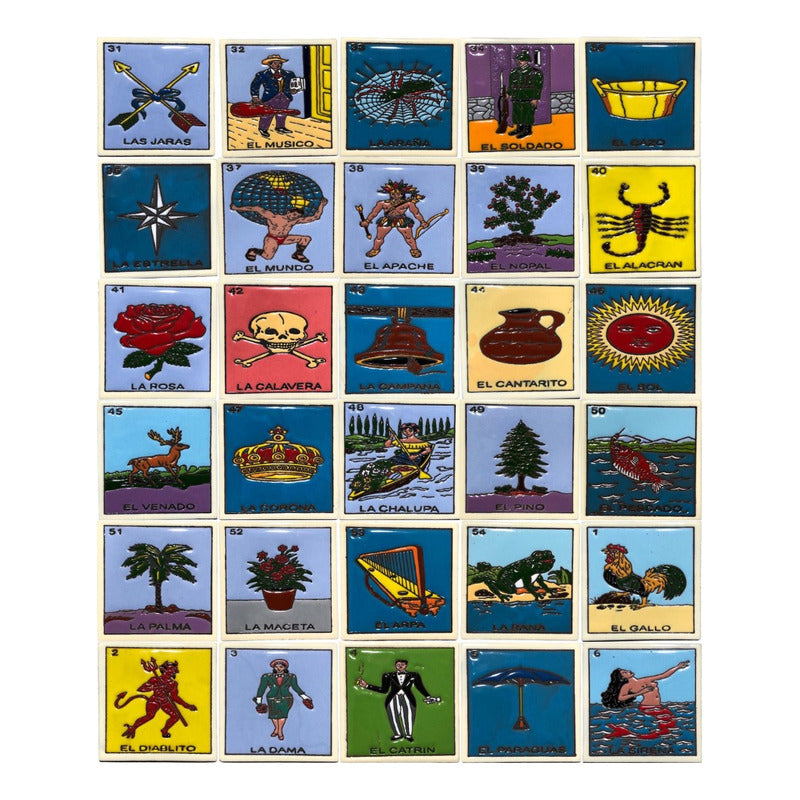 Lotería Azulejo Artesanal Tipo Talavera Relieve 10pz #alrn01 El Nopal