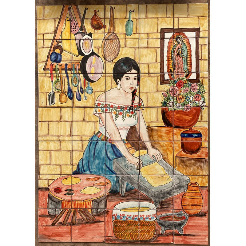 Mural 35pz Azulejo Artesanal Tipo Talavera Liso #m035-144 M035-144.03