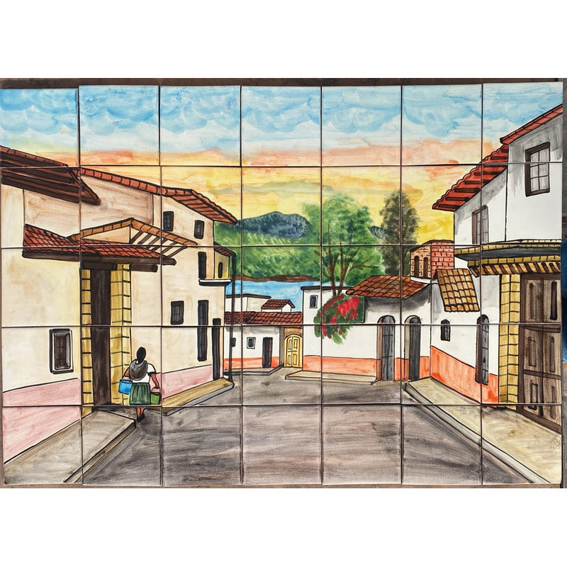 Mural 35pz Azulejo Artesanal Tipo Talavera Liso #m035-66 M035-66.03