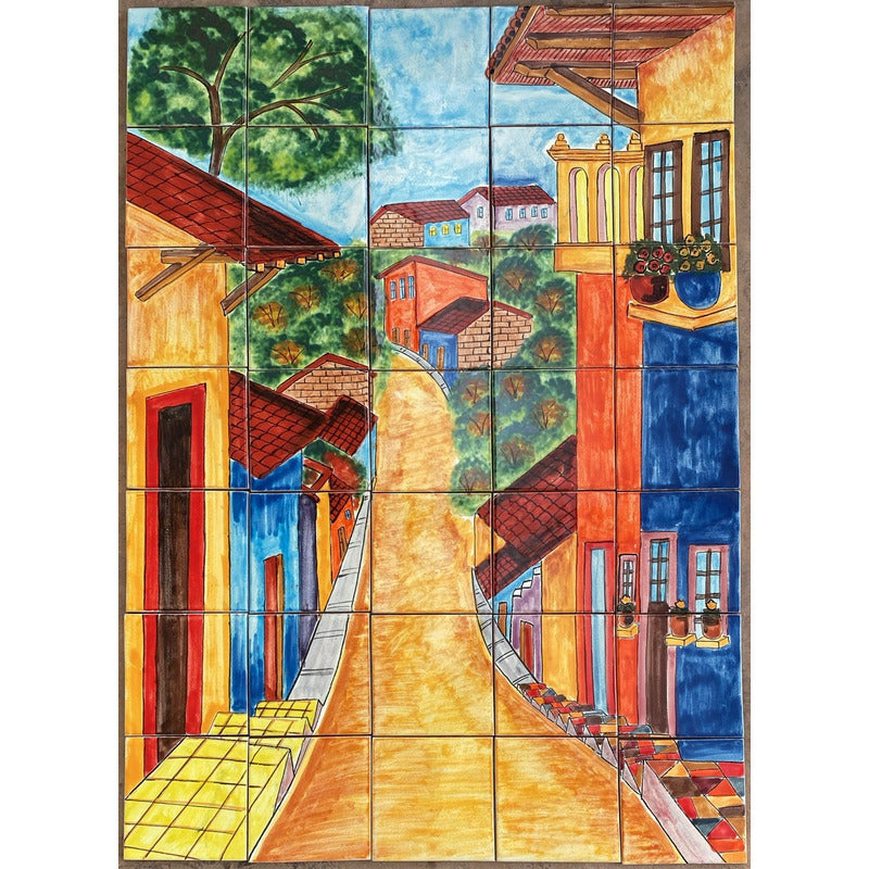 Mural 35pz Azulejo Artesanal Tipo Talavera Liso #m035-31 M035-31.03