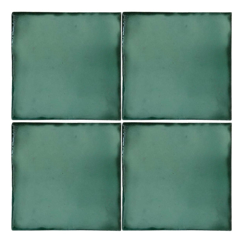 Azulejo 10.5cm Artesanal Talavera Liso 90pz Verde Esmeralda