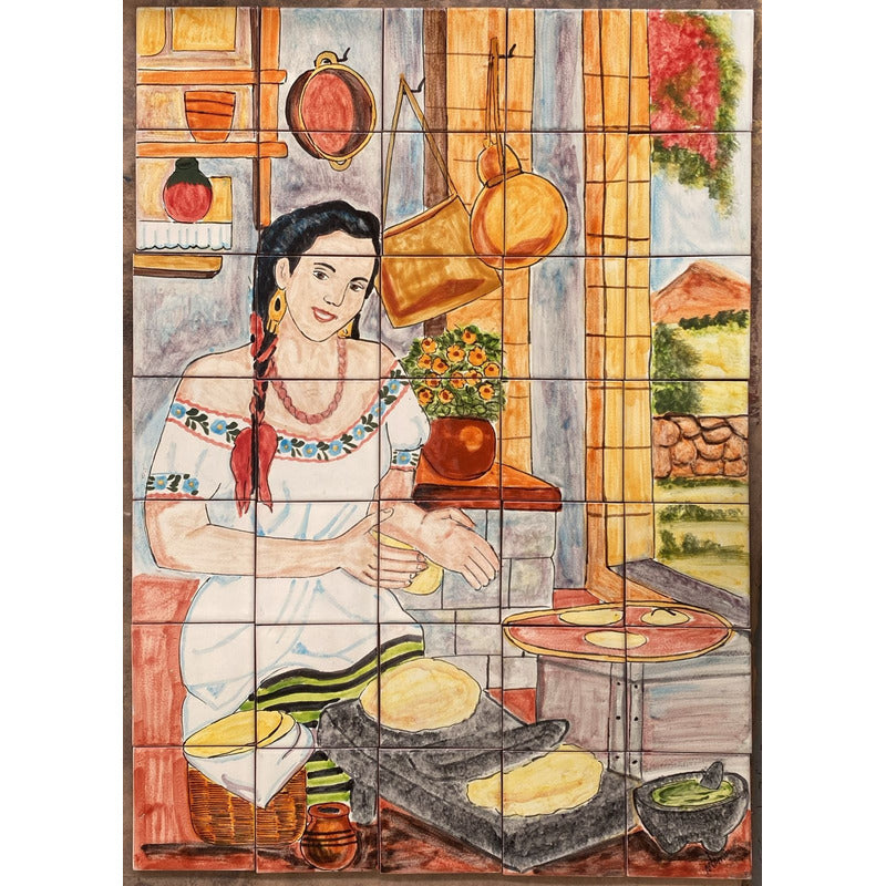 Mural 35pz Azulejo Artesanal Tipo Talavera Liso #m035-149 M035-149.03