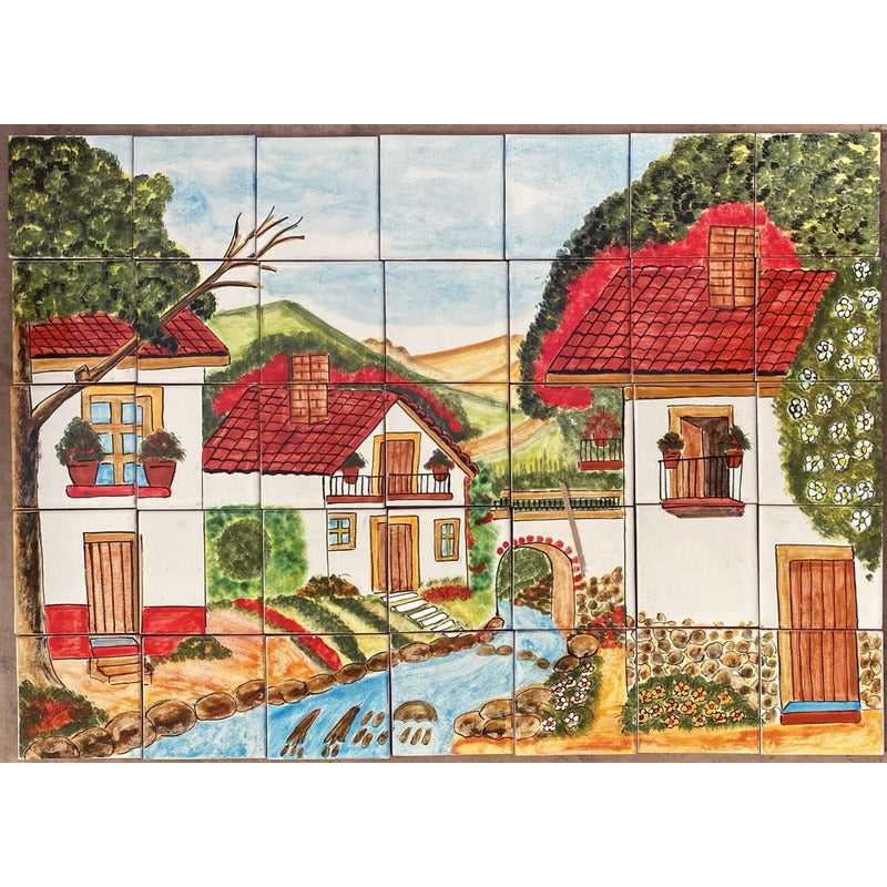 Mural 35pz Azulejo Artesanal Tipo Talavera Liso #m035-44 M035-44