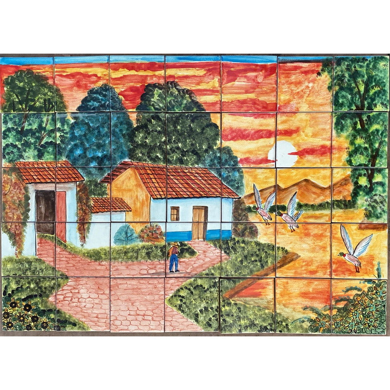 Mural 35pz Azulejo Artesanal Tipo Talavera Liso #m035-55 M035-55.02